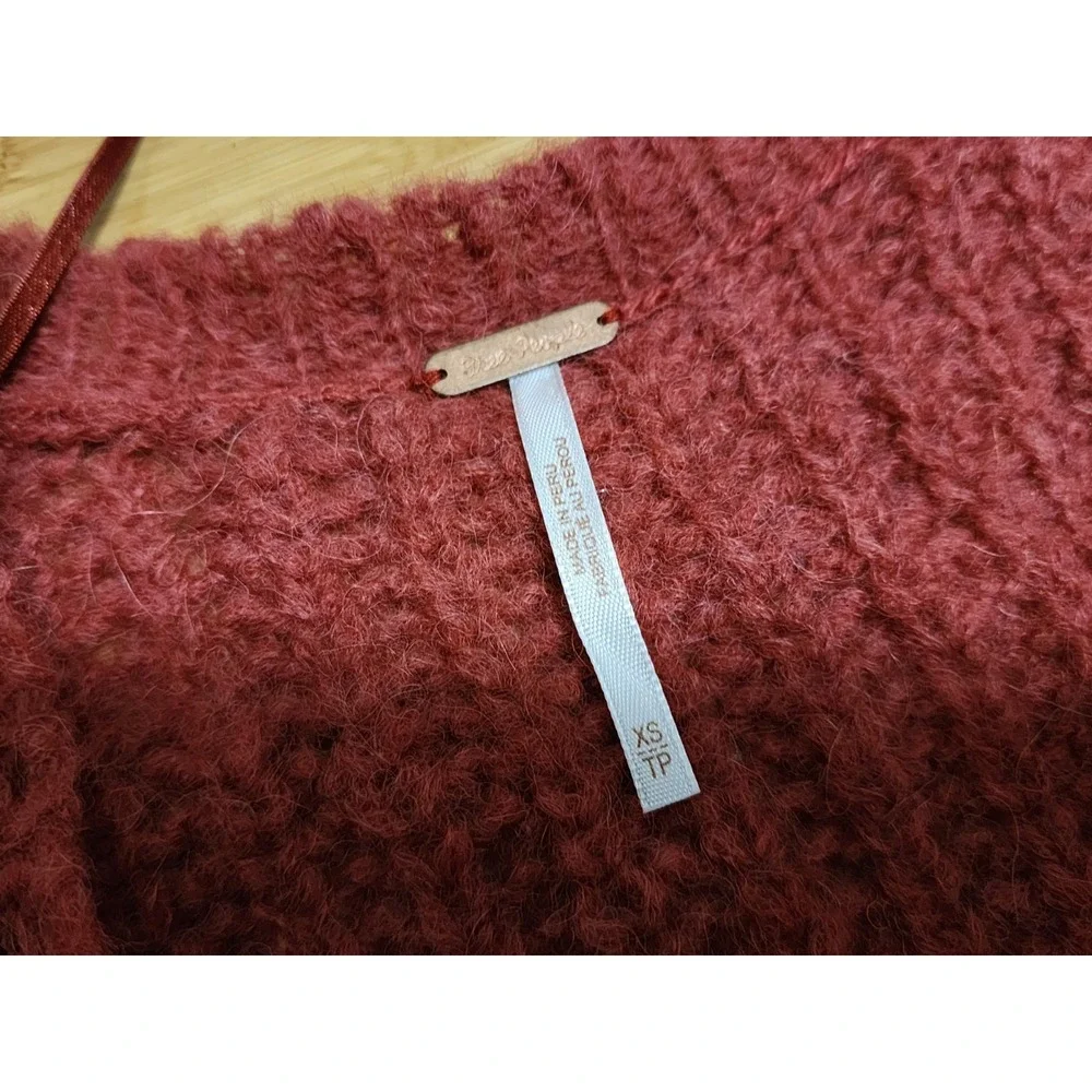 Free People Weekend Getaway Rust Red Knit Alpaca Blend Oversize Cardigan Size XS